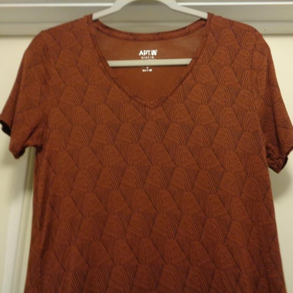 APT 9 BROWN W PATTERNS SPORTS JERSEY TOP S - Picture 4 of 5